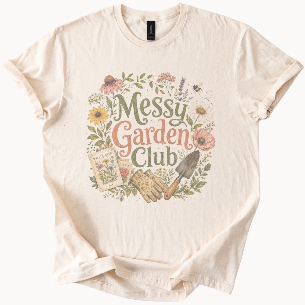 Messy Garden Club Graphic Tee Natural Botanical Garden Flowers